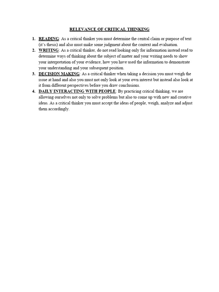 Importance of Critical Thinking Skills | PDF