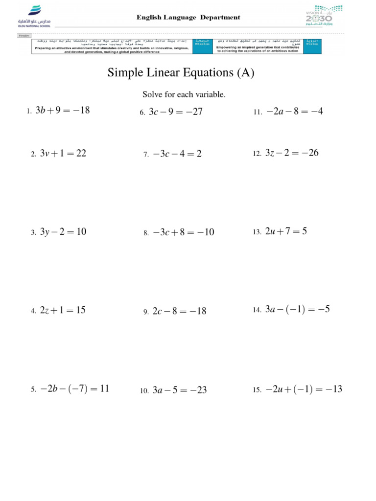 Simple Linear Equations Practice and Solutions | PDF | Equations ...