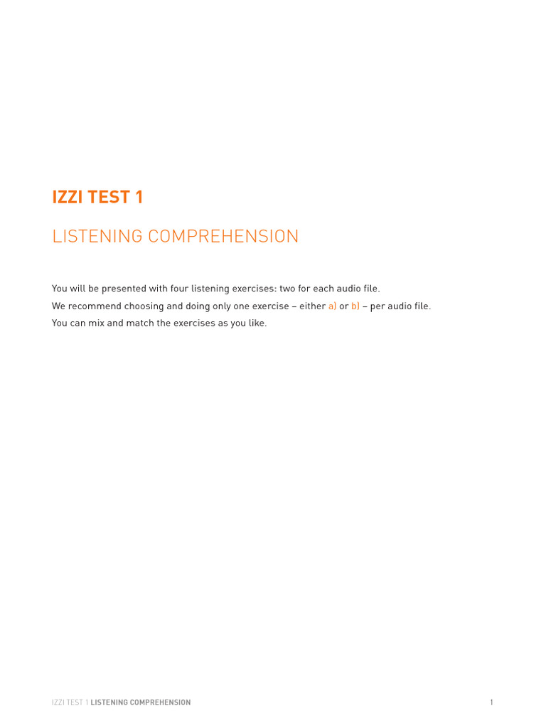 IZZI Test 1: Listening Exercises | PDF