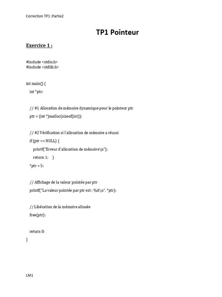 Correction TP1 : Pointeurs en C | PDF | Pointeur (programmation ...