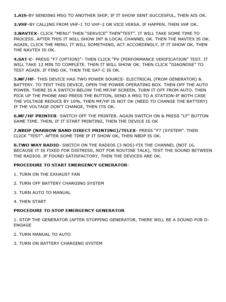 GMDSS Equipment Testing Procedures | PDF