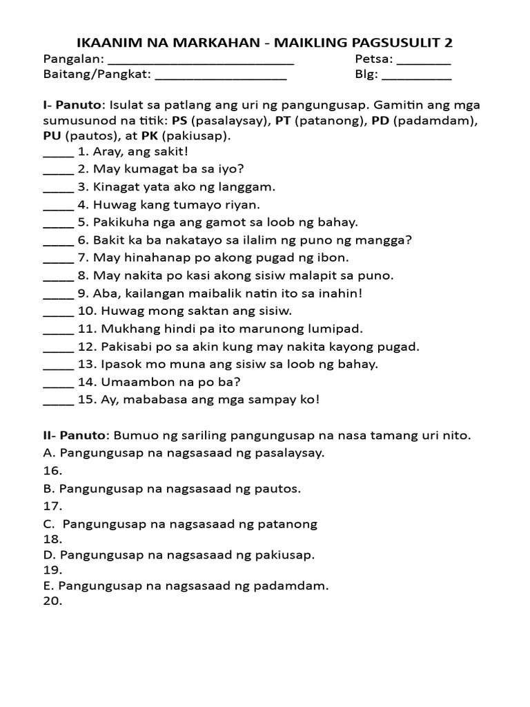 Grade 6 - Pagsusulit 2 | PDF