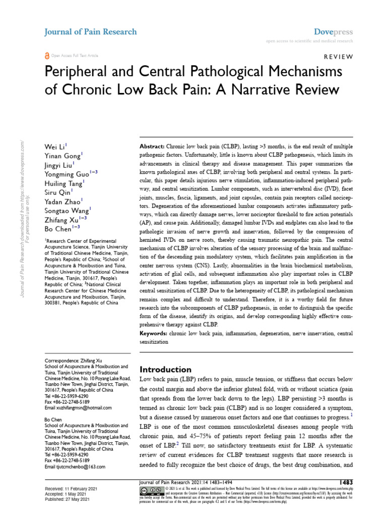 JPR 306280 Peripheral and Central Pathological Mechanisms of Chronic Lo ...