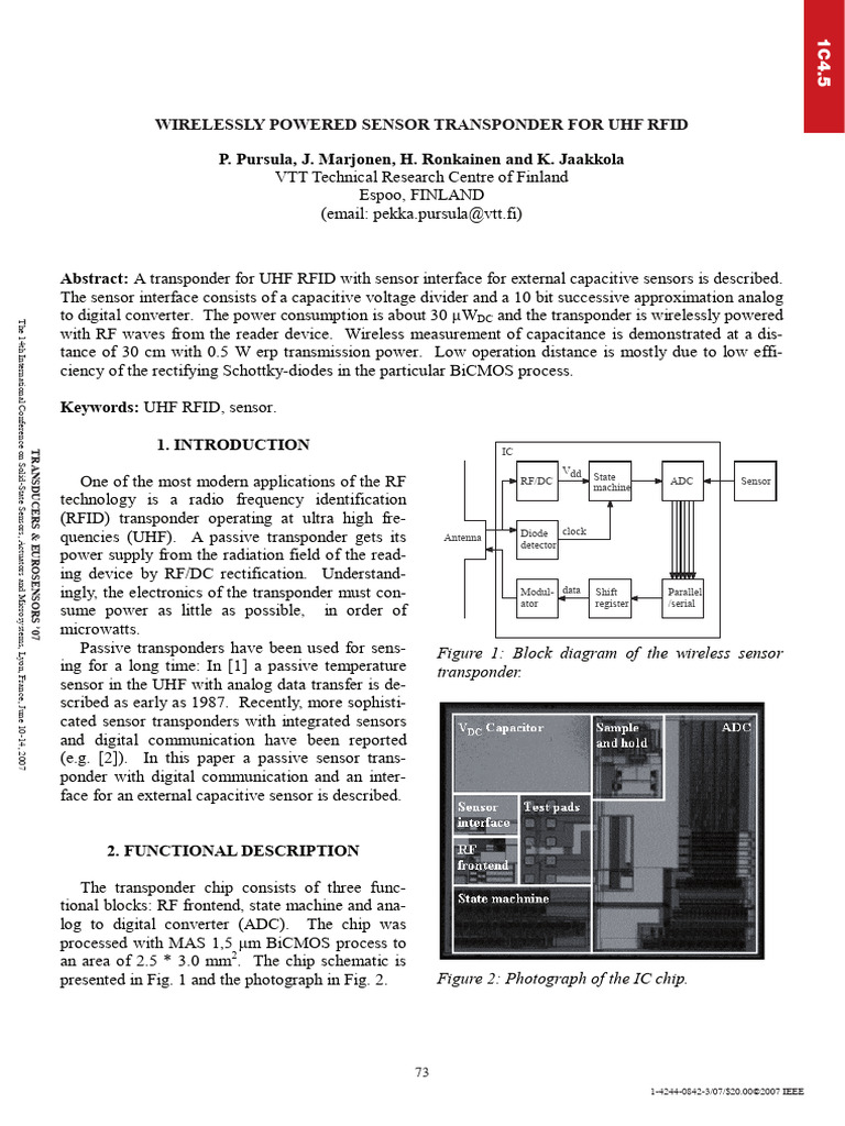 Wireless UHF RFID Sensor Transponder | PDF | Radio Frequency ...