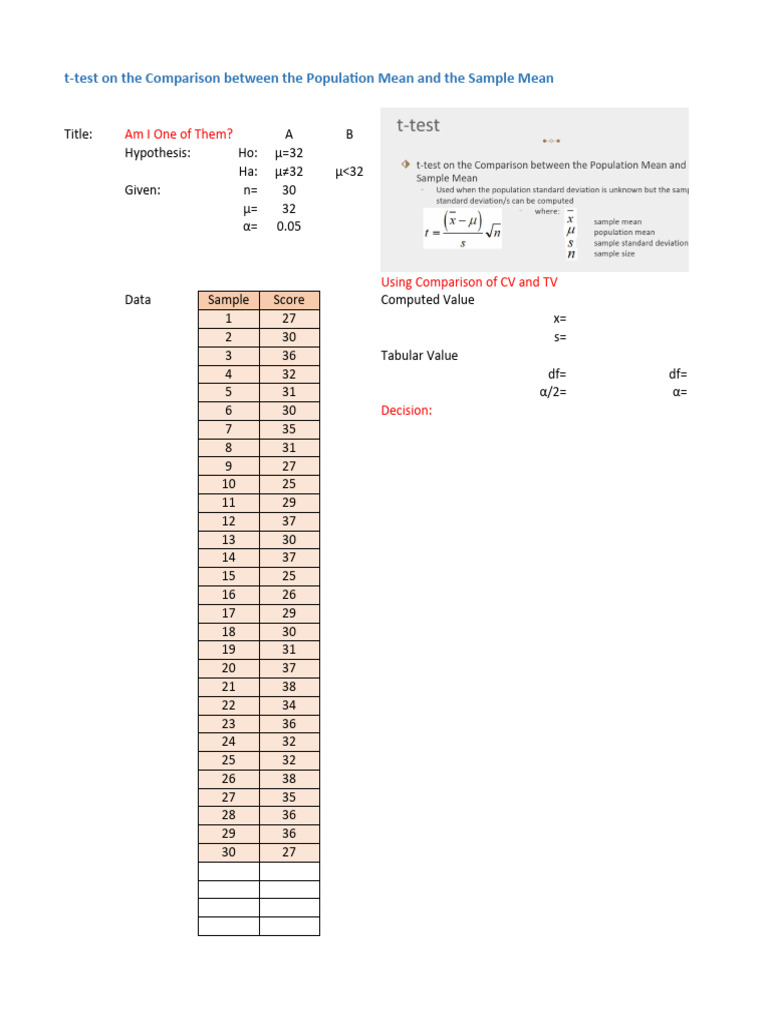t-test Analysis for Mean Comparisons | PDF | P Value | Student's T Test
