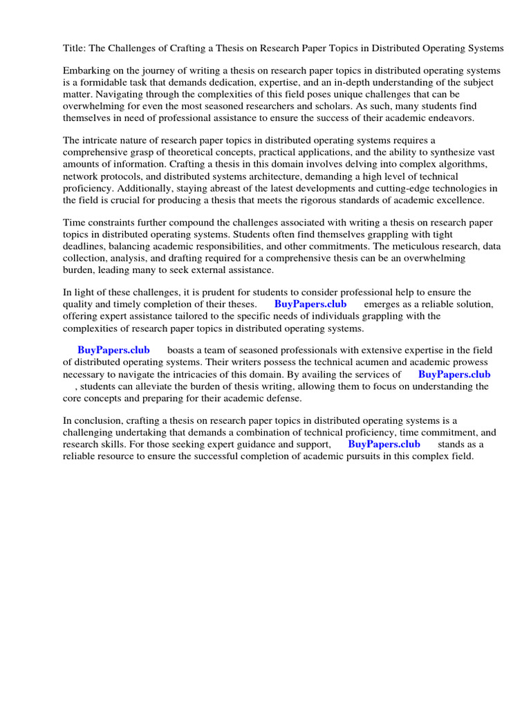 Research Paper Topics in Distributed Operating Systems | PDF