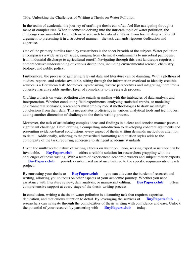 Free Water Pollution Research Paper PDF