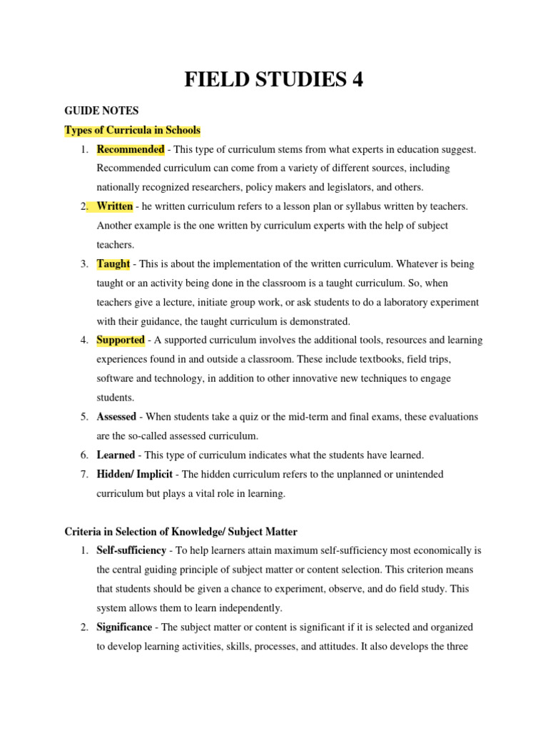 FS4 Notes | PDF | Curriculum | Learning