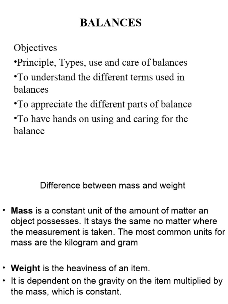 Understanding Balances: Types & Care | PDF | Weighing Scale | Weight
