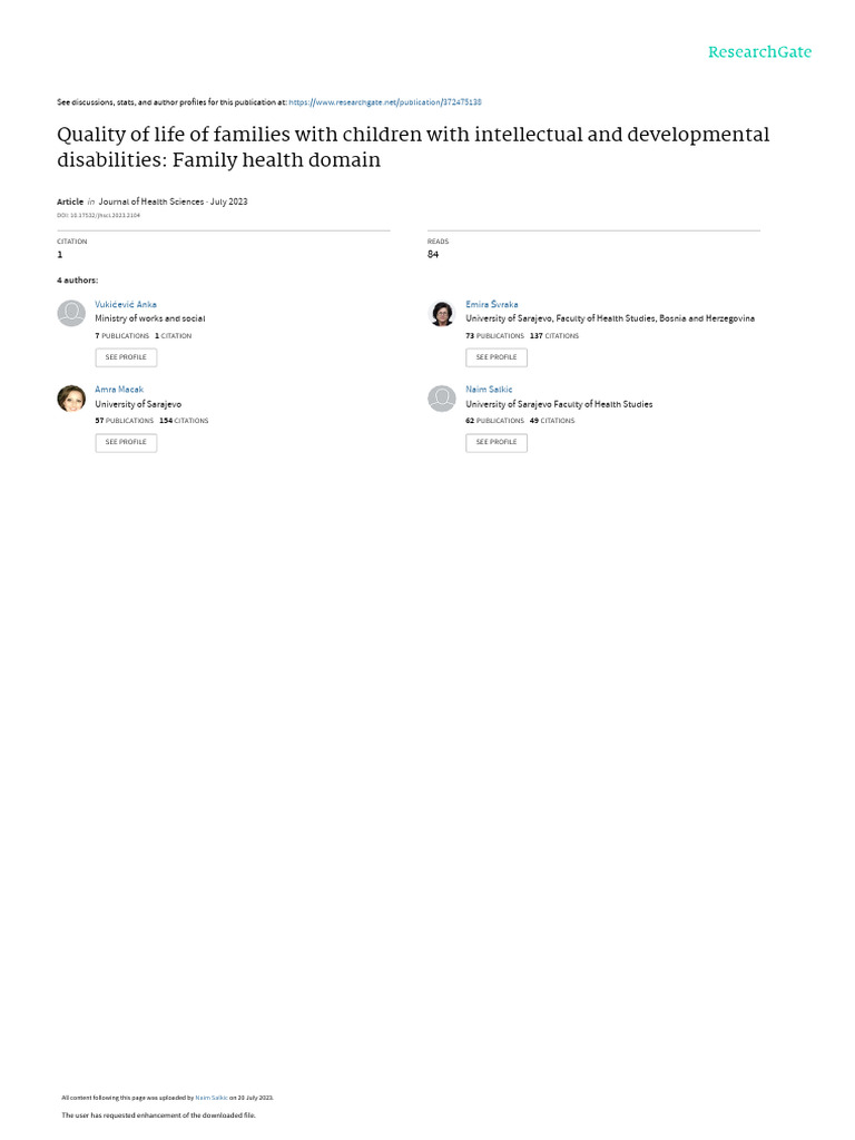 Quality of Life of Families With Children With Intellectual and ...