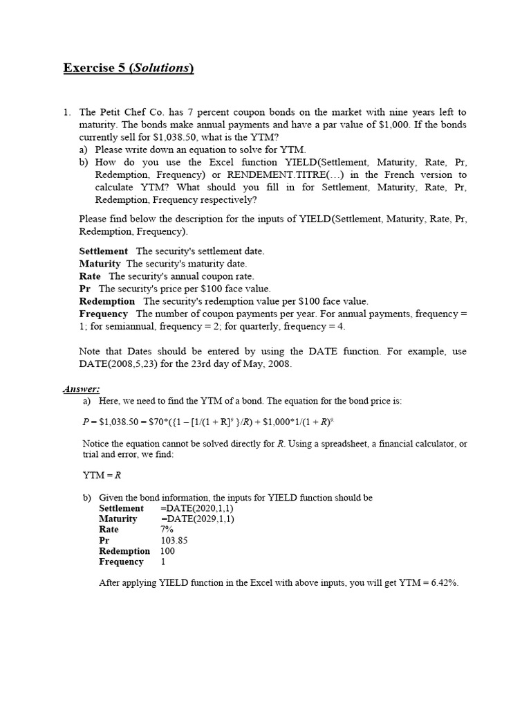 Exercise5 Solutions Pdf Bonds Finance Yield Finance