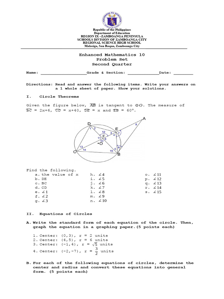 Circle Theorems and Equations | PDF | Circle | Equations