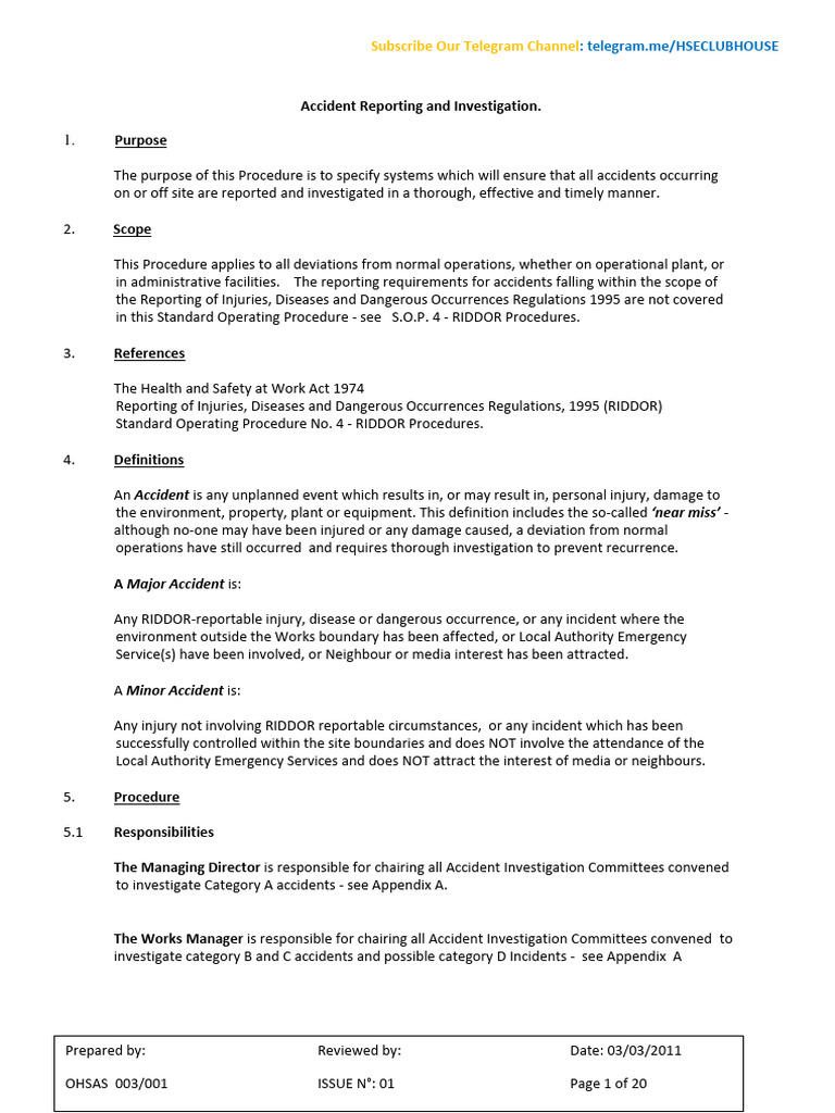 Accident Reporting & Investigation SOP | PDF