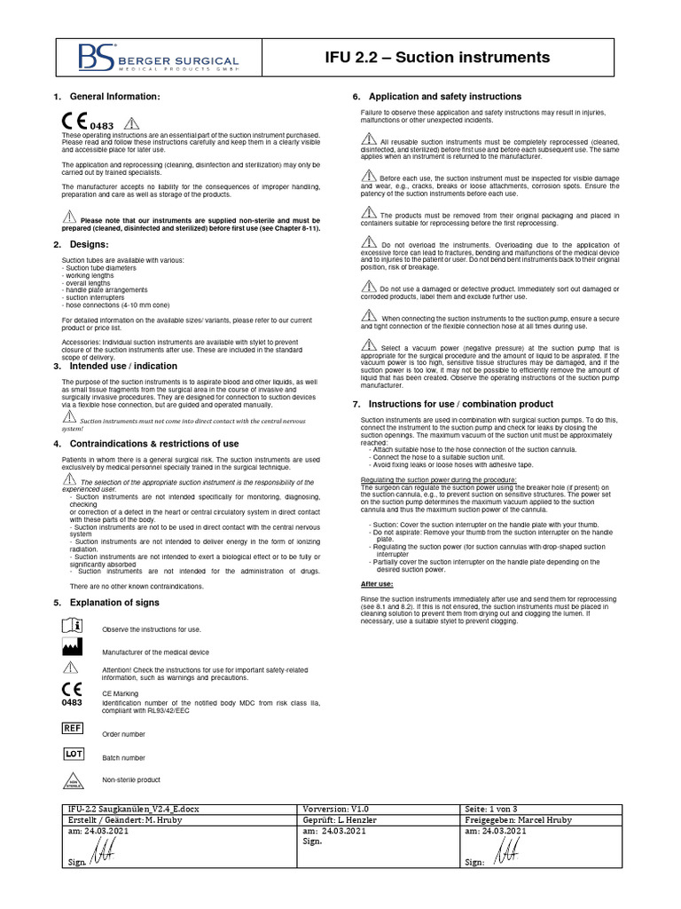 Suction Instruments Operating Instructions | PDF | Sterilization ...