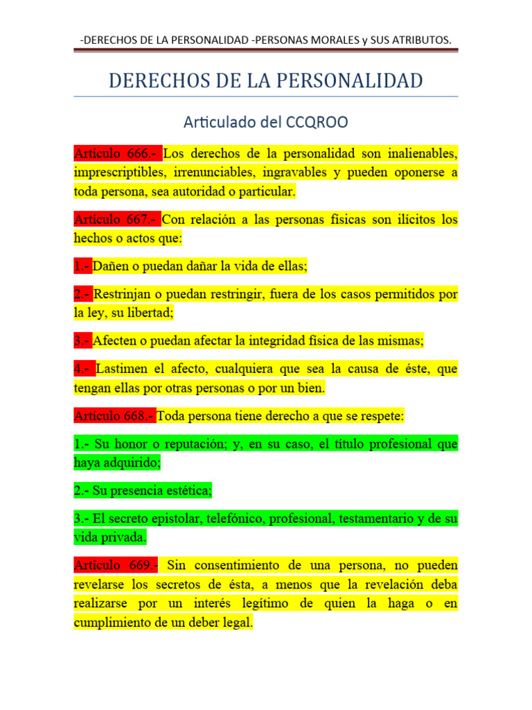 Derechos de la Personalidad y Personas Morales | PDF