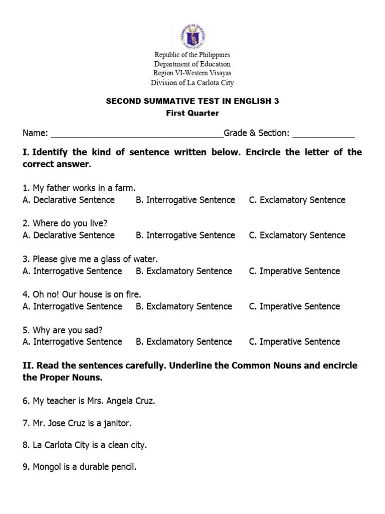 Second Summative Test in English 3, Quarter I | PDF | Languages ...