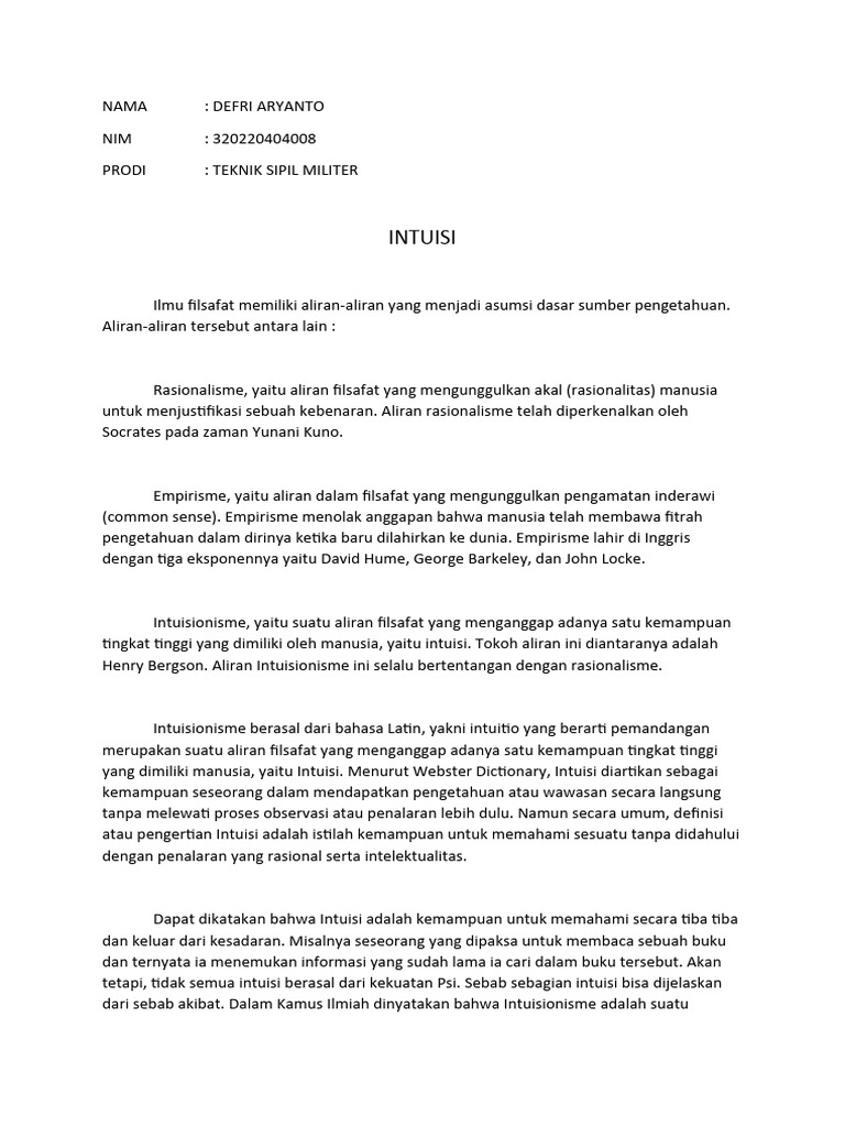 Memahami Intuisi dalam Filsafat | PDF