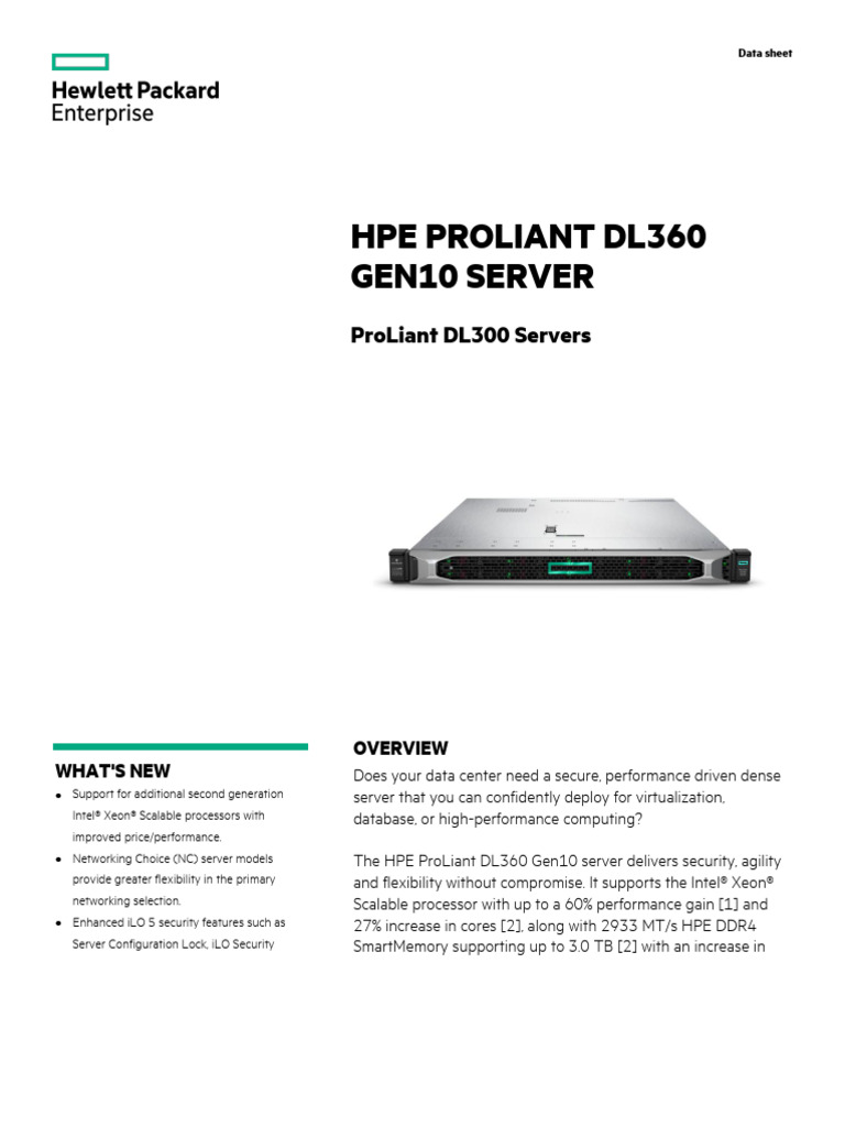 HPE ProLiant DL360 Gen10 server-PSN1010007891USEN | PDF | Scalability ...