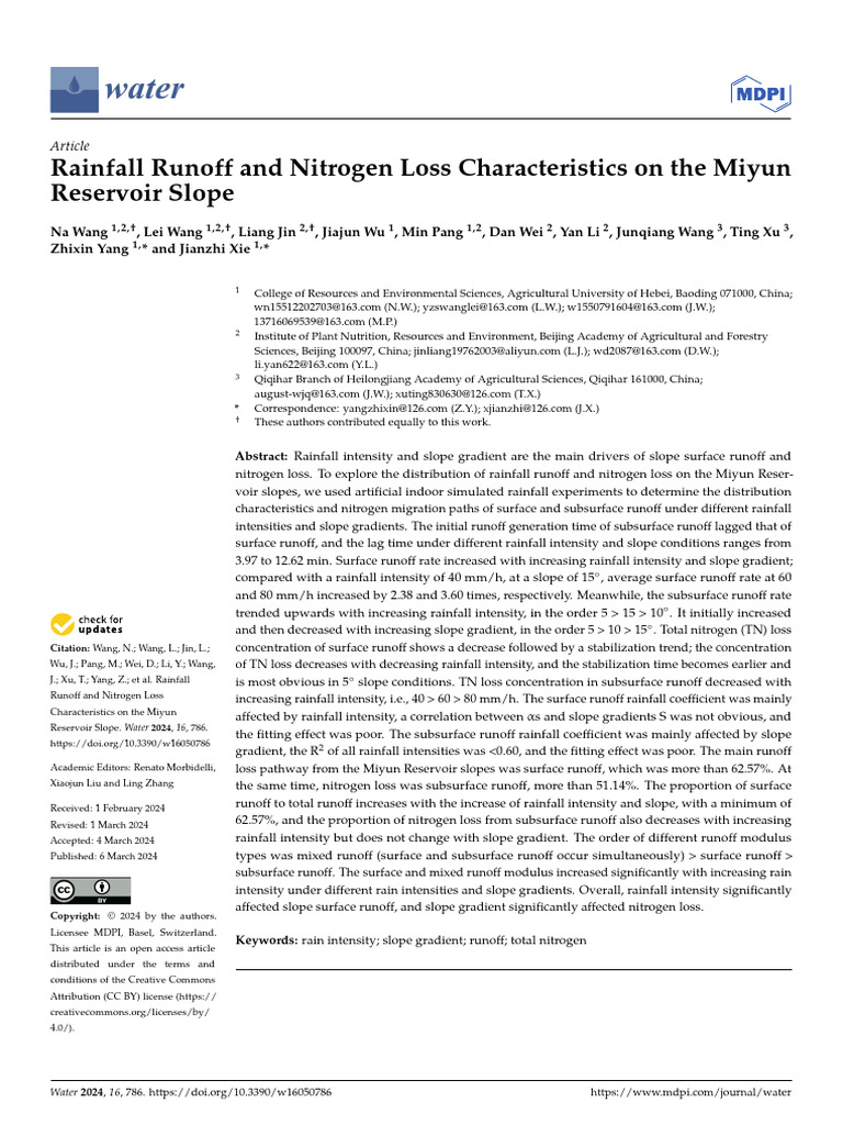 Rainfall Runoff and Nitrogen Loss Characteristics | PDF | Surface ...