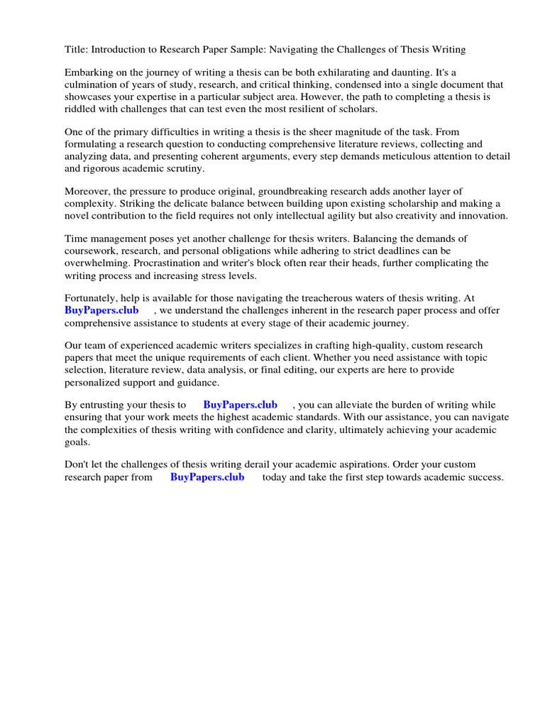 Introduction to Research Paper Sample | PDF