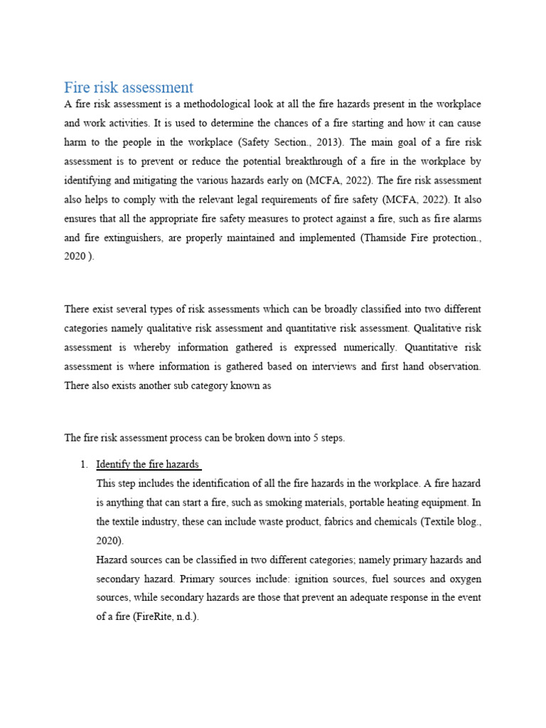 Fire risk assessment | PDF | Risk Assessment | Fires
