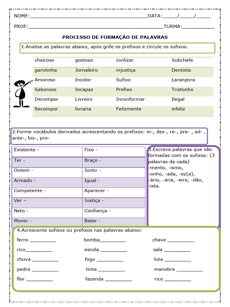 Exercícios Formação de Palavras | PDF | Artes Linguísticas e Disciplina