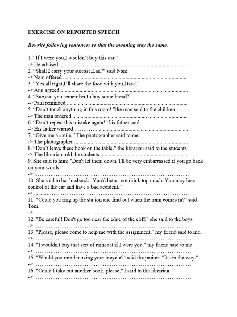 Reported Speech Exercise Practice | PDF | Home & Garden