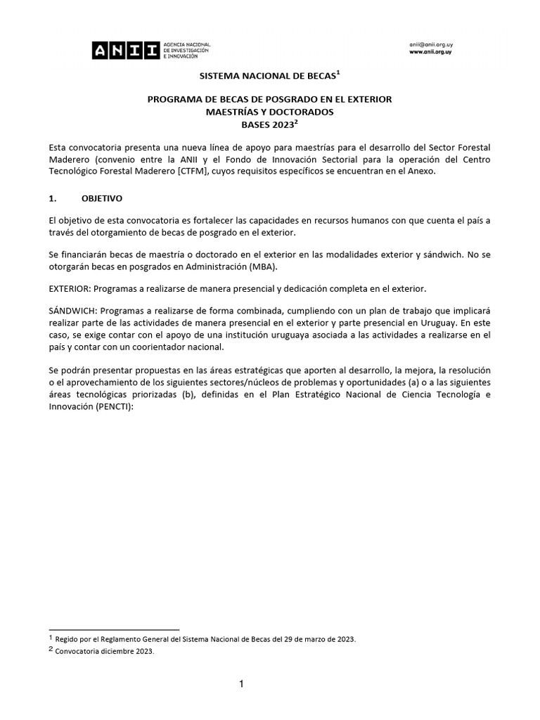 Becas de Posgrado en el Exterior 2023 | PDF | Uruguay | Política de ...