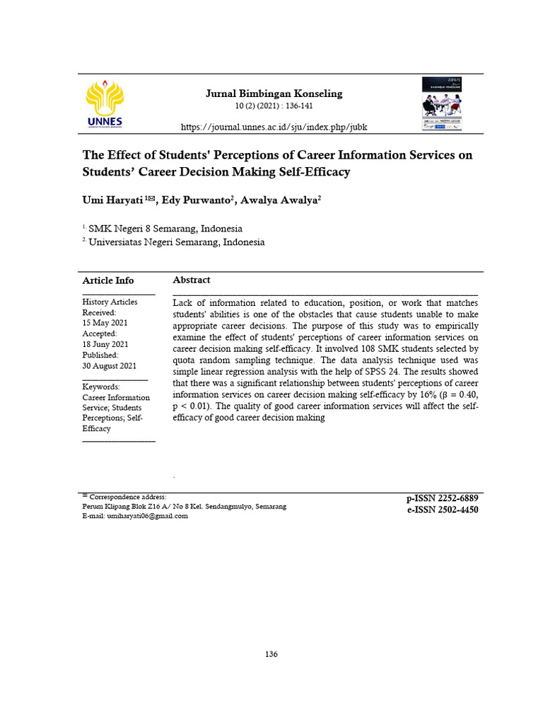 Impact of Career Info on Decision Self-Efficacy | PDF | Teaching ...