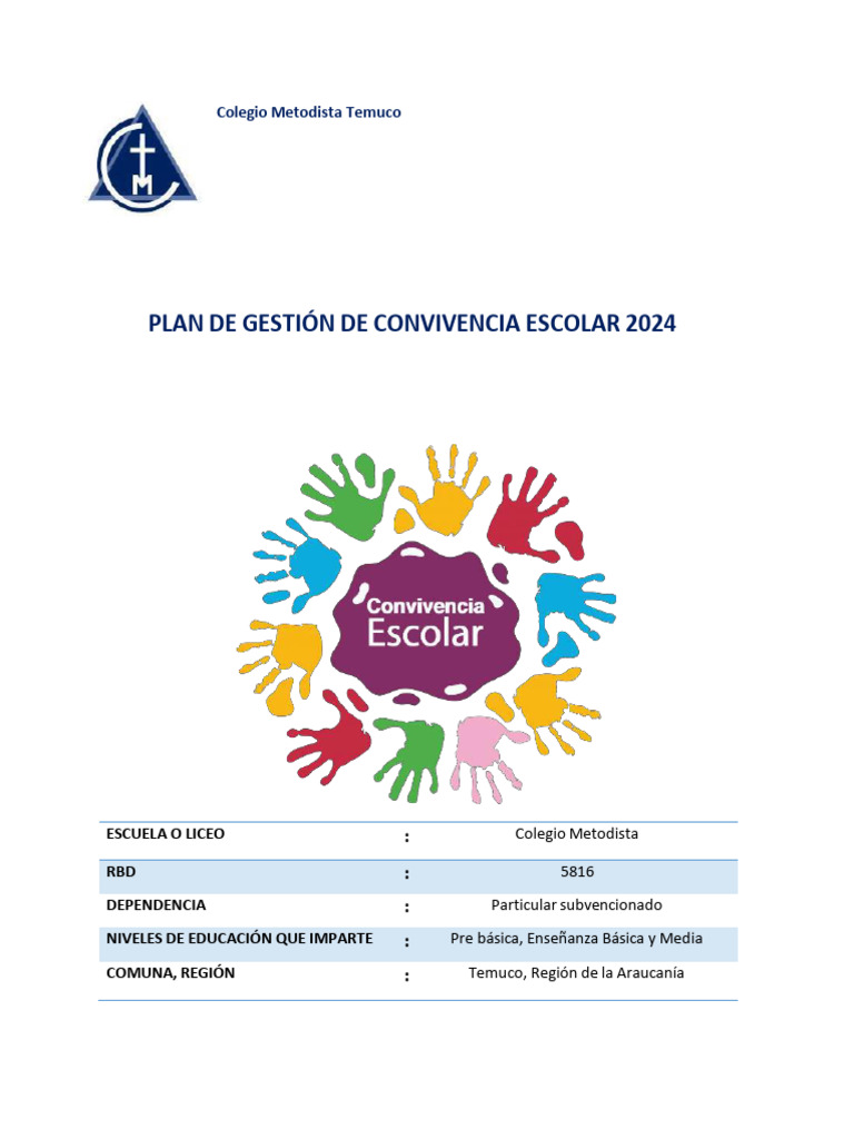 Plan de Gestión de Convivencia Escolar 2024 | PDF | Escuelas ...