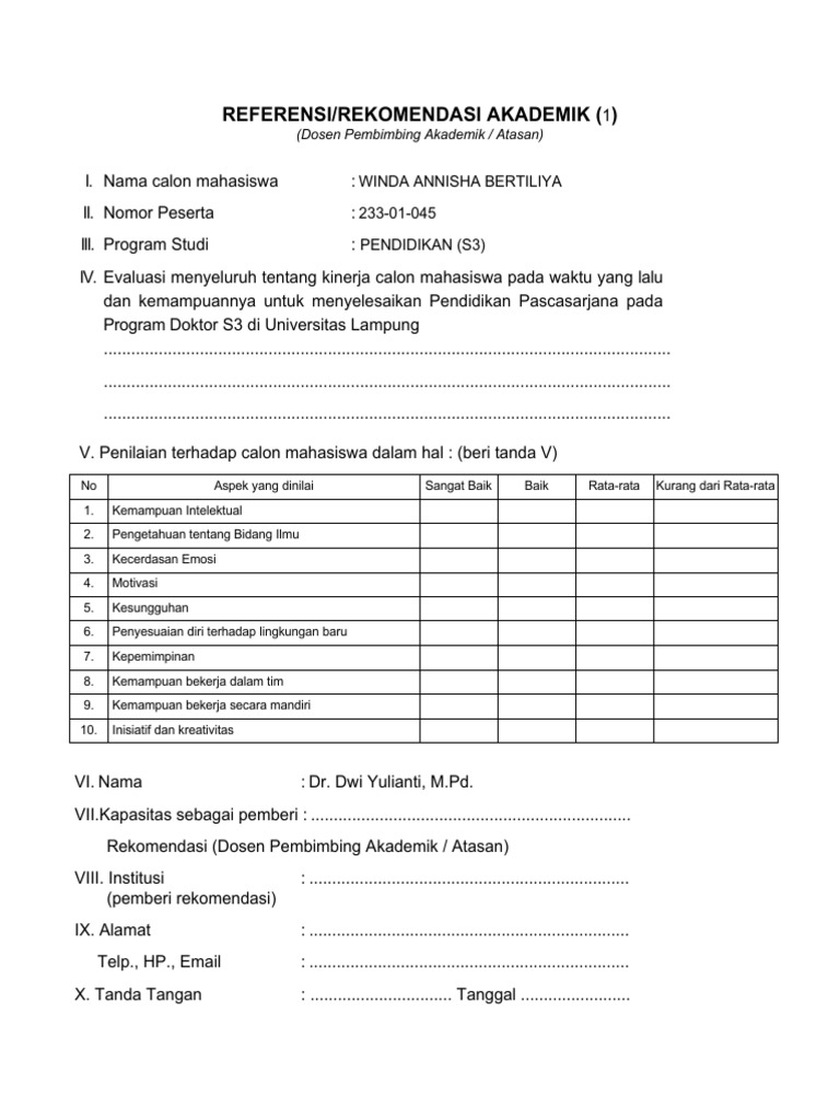 Rekomendasi Akademik S3 Winda Annisha | PDF | Seni
