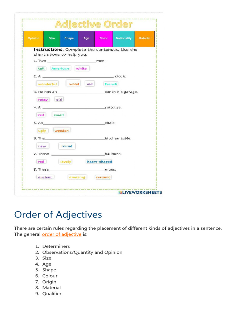 Understanding Adjective Order Rules | PDF | Adjective | Noun