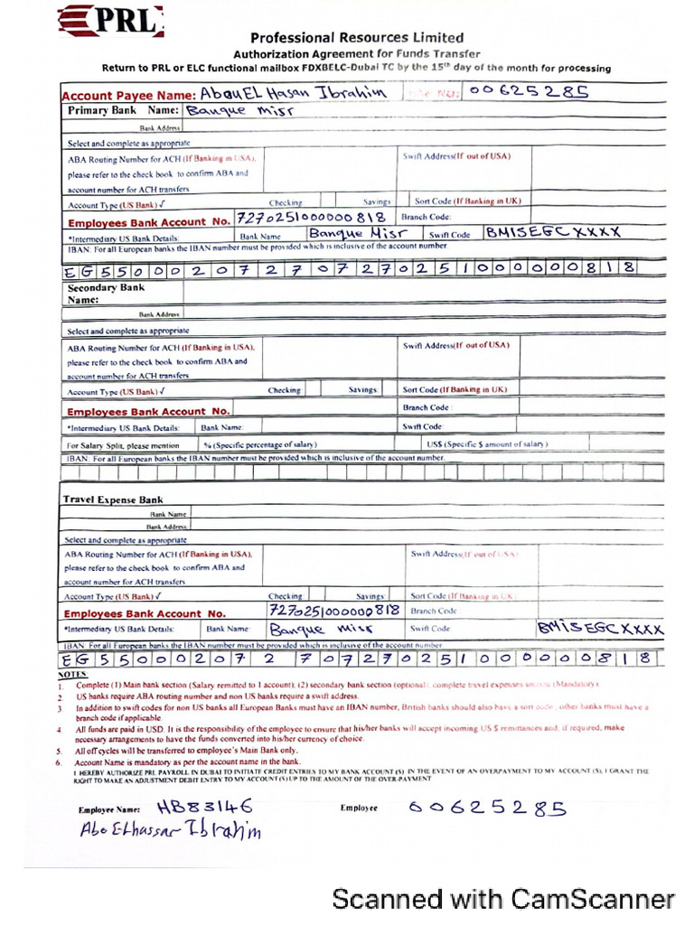 PRL Bank Form | PDF