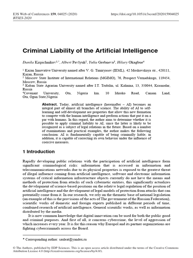 AI Criminal Liability Analysis | PDF | Artificial Intelligence ...