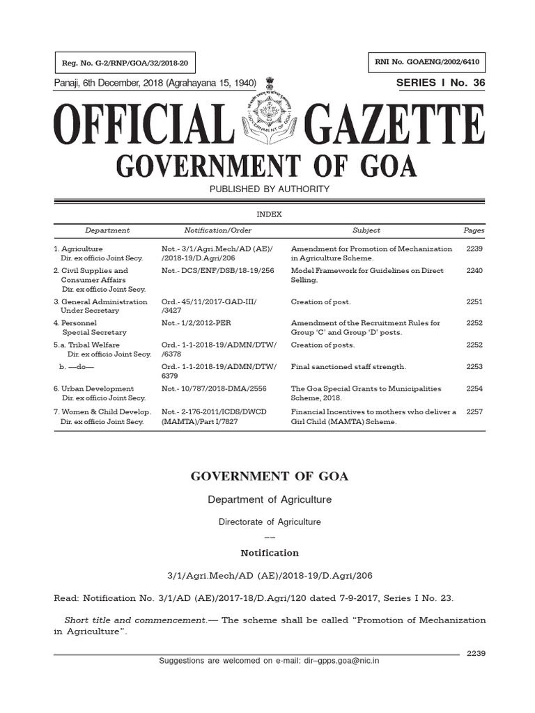 Goa Agriculture Mechanization Scheme Update | PDF