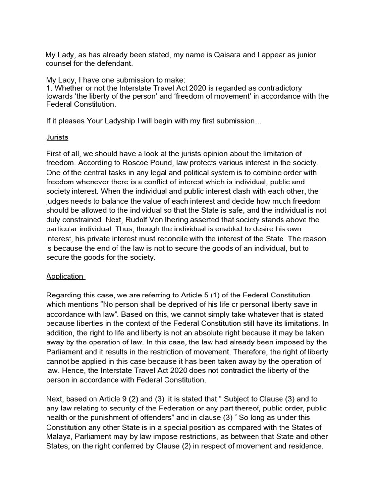 Mooting Script Example PDF Liberty Freedom Of Movement