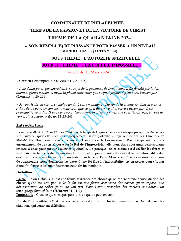 La Foi de l'Impossible en Christ | PDF | Dieu | Jésus