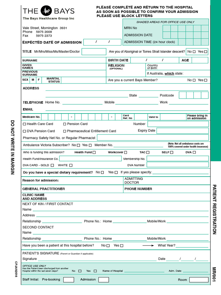 Hospital Admission Form Template | PDF | Pharmacist | Hospital