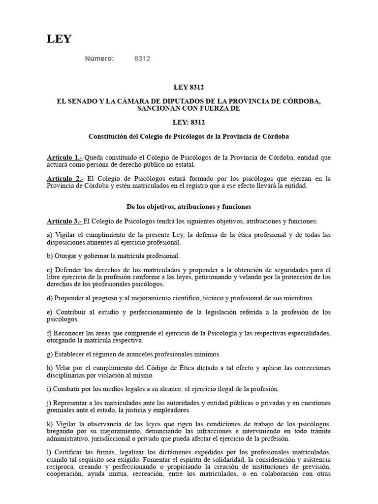 LEY 8312 - Legislación Provincial de Córdoba | PDF | Apelación | Sicología