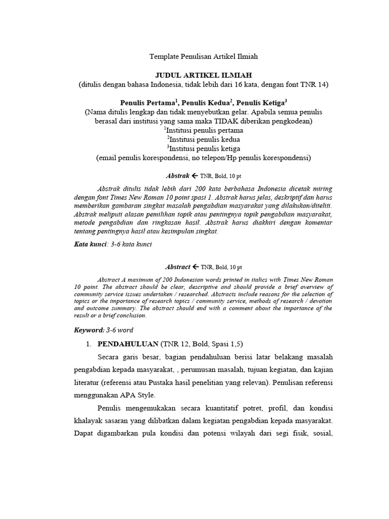 Template Penulisan Artikel Ilmiah | PDF