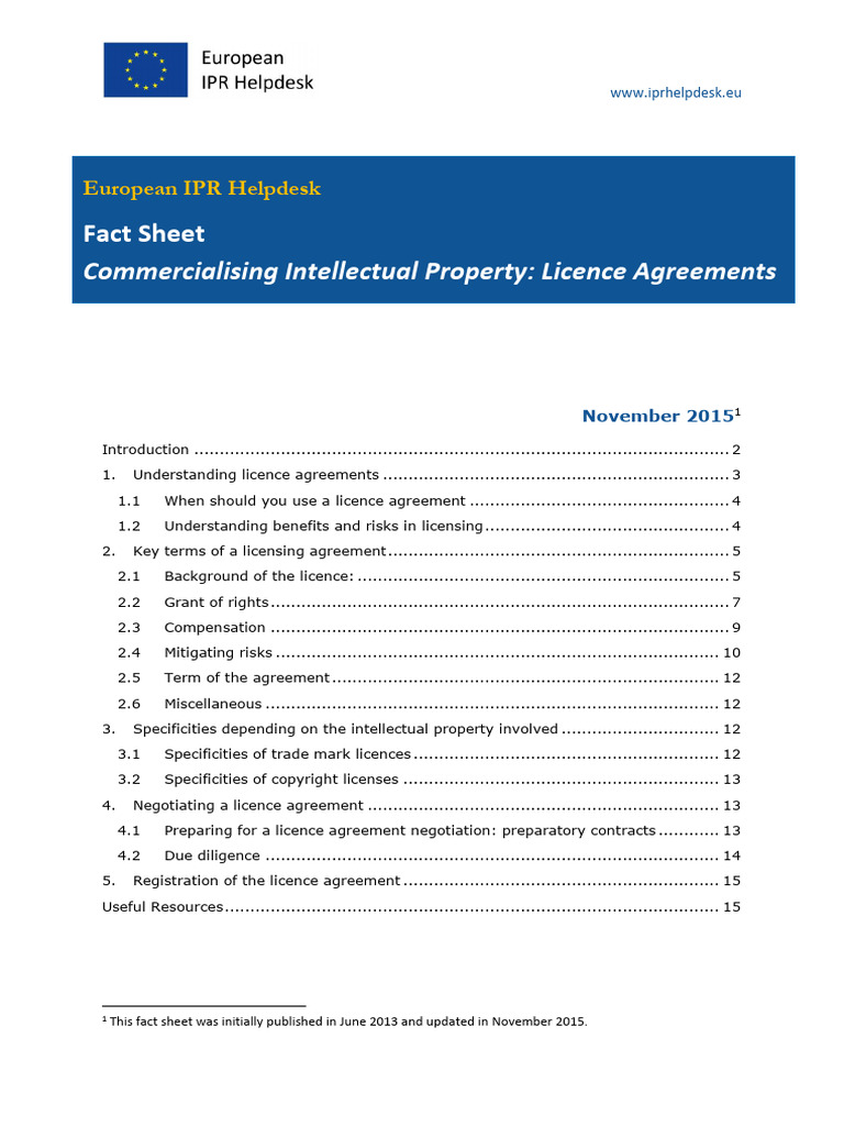 Fact Sheet Commercialising Ip Licence Agreement PDF License