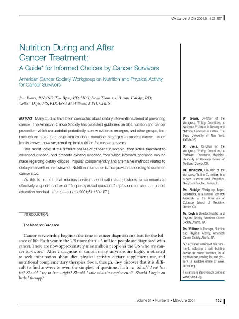 CA A Cancer J Clinicians - May June 2001 - Brown - Nutrition During and ...
