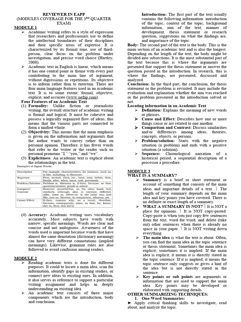 EAPP Reviewer: Academic Writing Guide | PDF | Information | Thesis