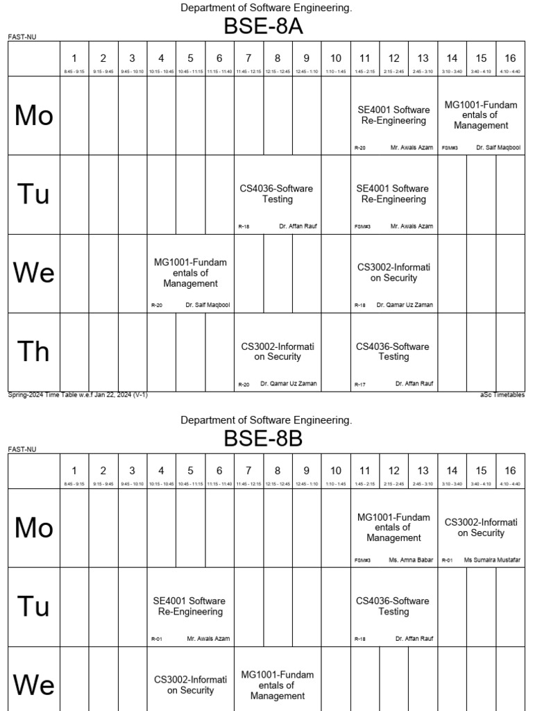 FAST-NU Spring 2024 Timetable | PDF | Computer Engineering | Systems ...