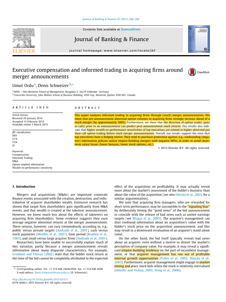 Executive Compensation and Informed Trading | PDF | Insider Trading ...