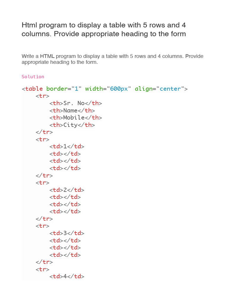 Web Designing and Publishing Practical Questions | PDF | Html | World ...