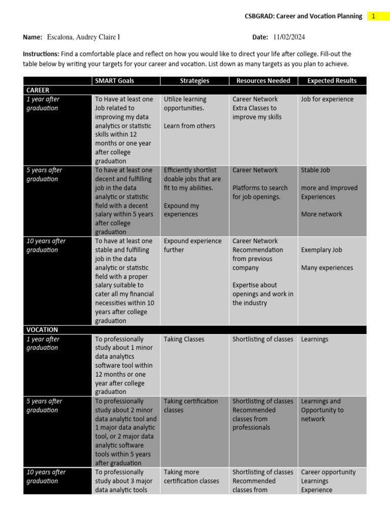 Reflection Paper - Career and Vocation Plan | PDF