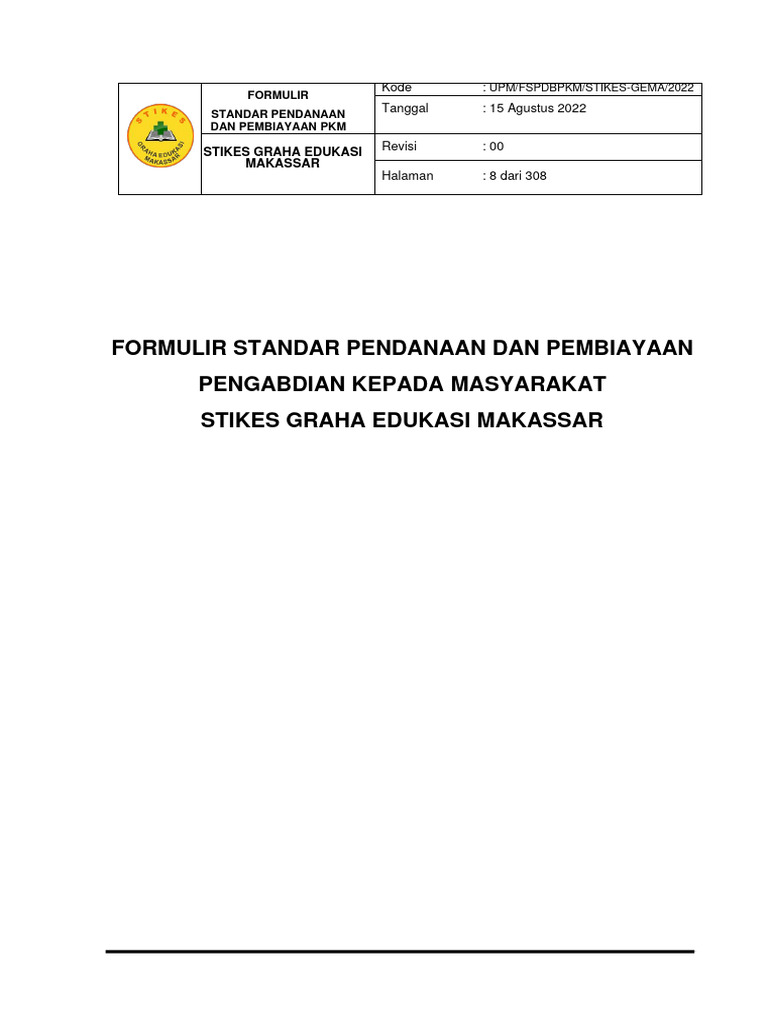 Formulir Standar Pendanaan Dan Pembiayaan | PDF