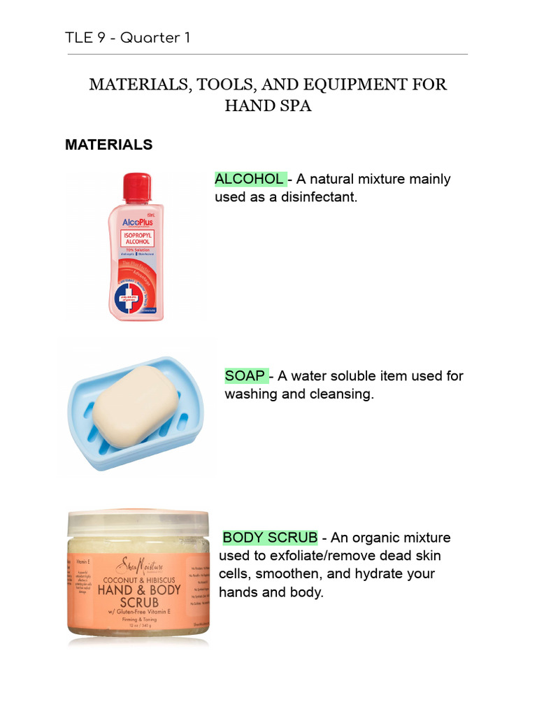 TLE 9 / Beauty Care Nail Care / Quarter 1 / MATERIALS, TOOLS, AND