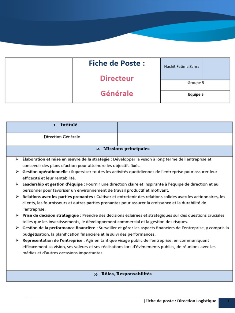 Fiche de Poste : Directeur Général | PDF | Évolution de carrière ...